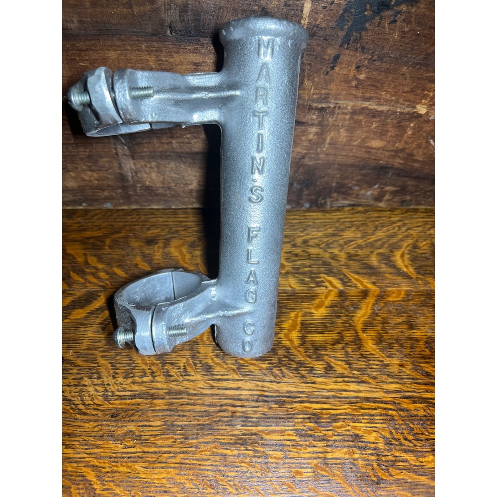 Martins Flag Co Vintage Cast Aluminum Flagpole Bracket Dual Clamp Silver 8 Inch